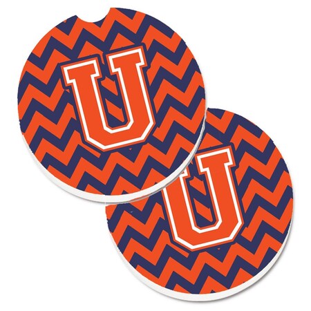 Carolines Treasures Letter U Chevron Orange and Blue Cup Holder Car Coaster, PK2 CJ1042-UCARC